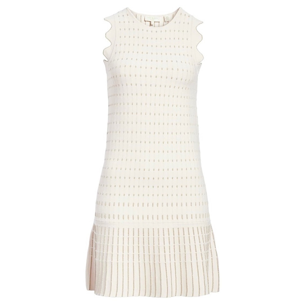 NWT TED BAKER‎ Gold Embroidered Knit Sleeveless Ruffle Flip Skirt Shift Dress 12 - Picture 15 of 16
